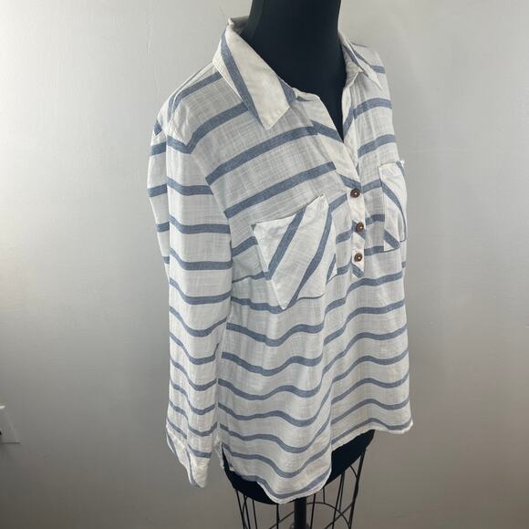 Soft Surrounding White Blue Top Cotton Striped Collared Half Placket Size XL - Picture 5 of 9